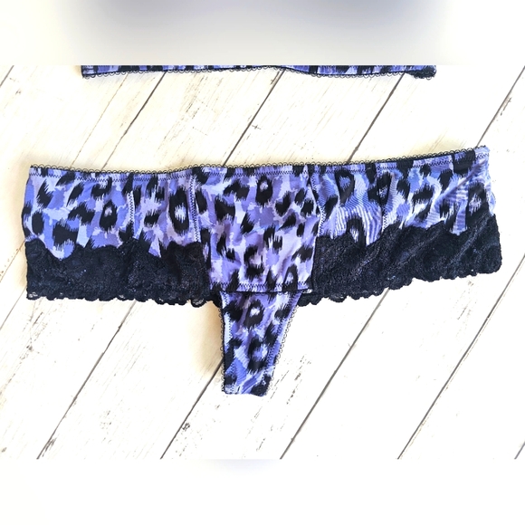 Kardashian Intimates Snow Leopard Mahalia Bustier Lingerie Set Purple Black Lace - Picture 10 of 16
